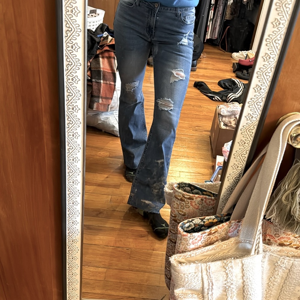 Brand new (only worn for these pics) raw hem distressed flare jeans